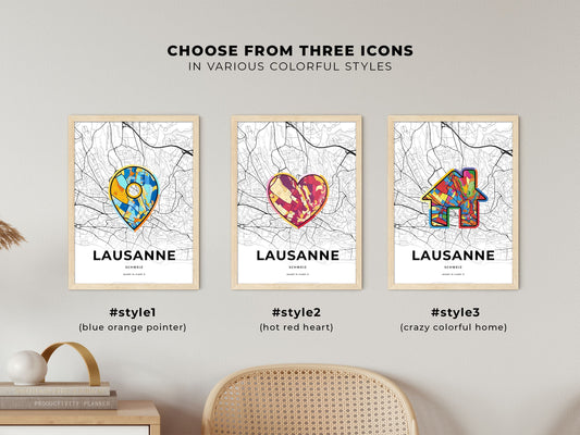 Lausanne Switzerland maps with colorful icons