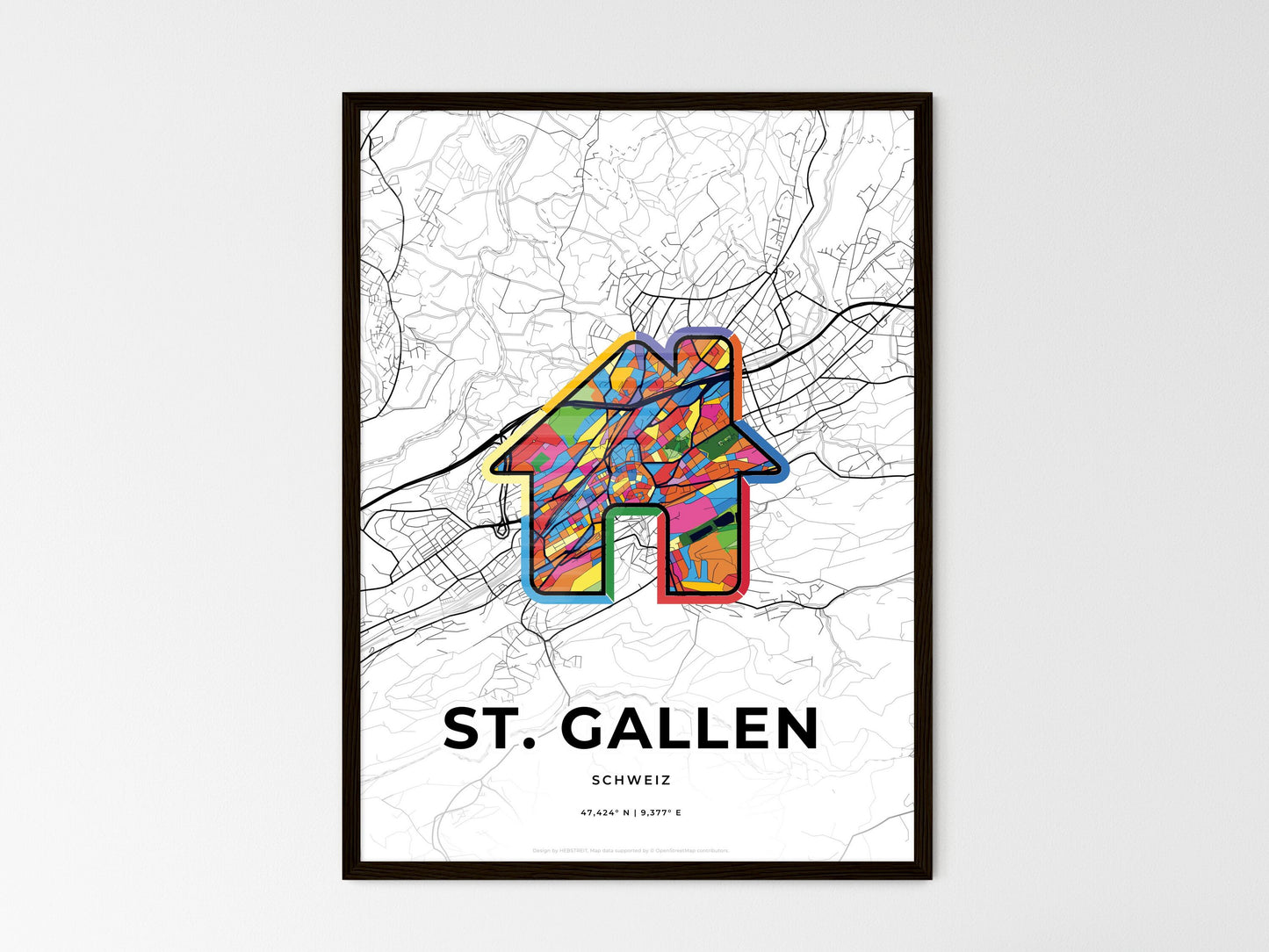 St. Gallen Switzerland wedding art map with home icon