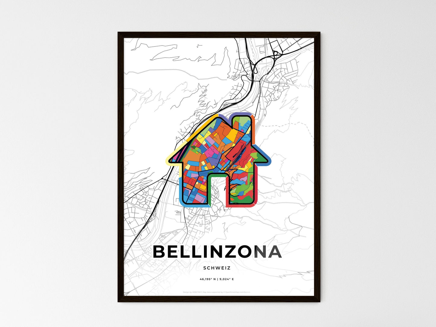 Bellinzona Switzerland wedding art map with home icon