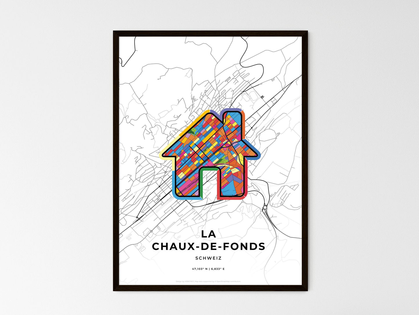 La Chaux-De-Fonds Switzerland wedding art map with home icon