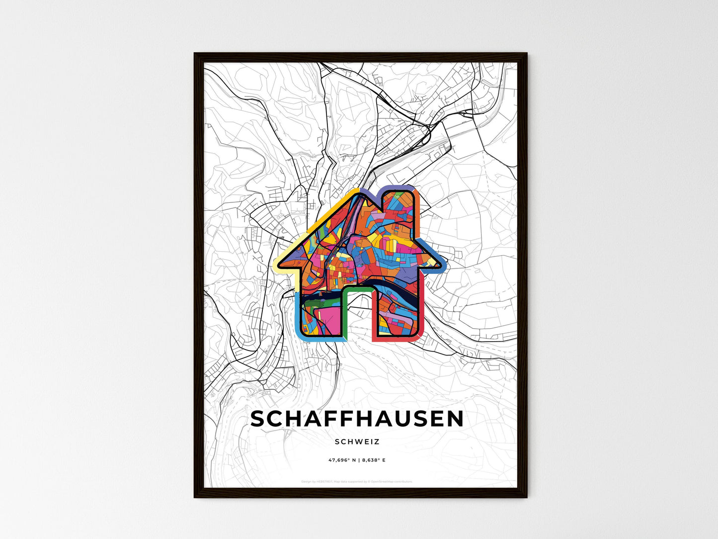 Schaffhausen Switzerland wedding art map with home icon