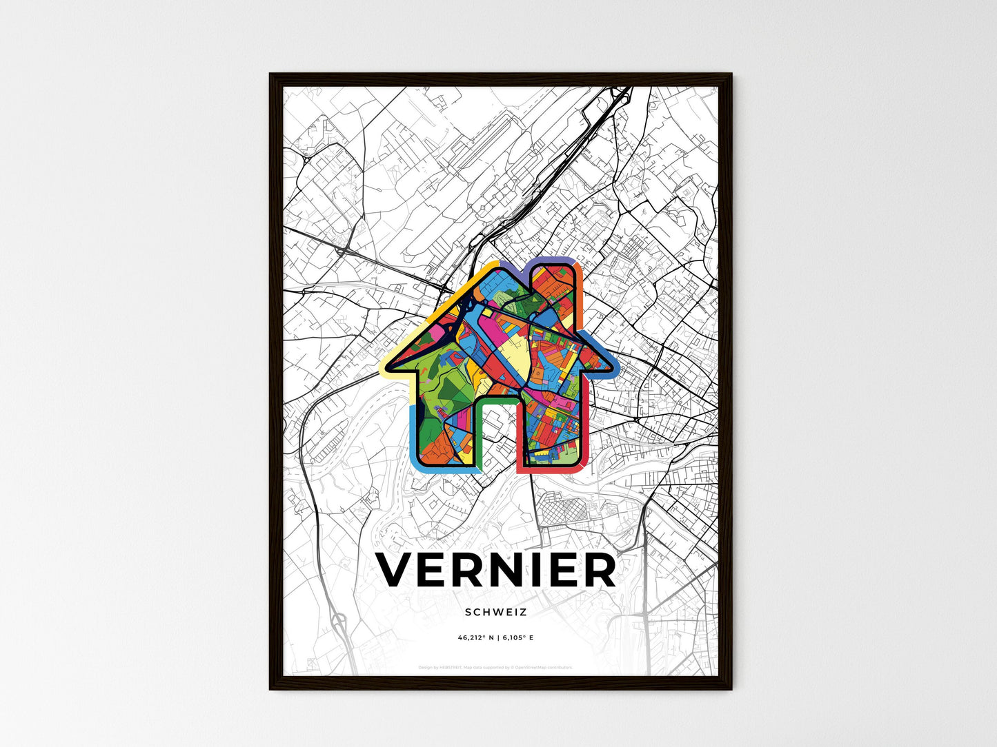 Vernier Switzerland wedding art map with home icon