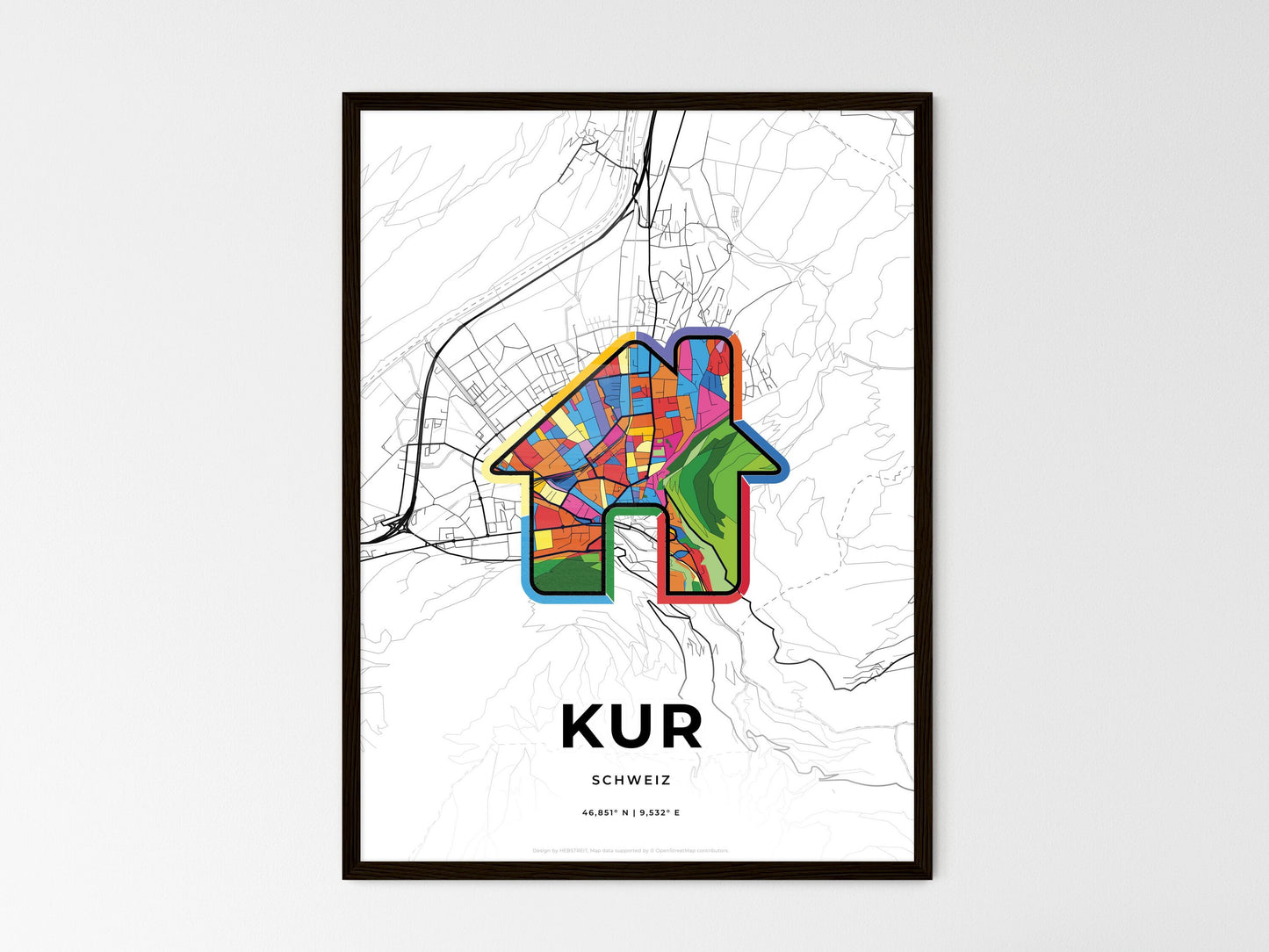 Chur Switzerland wedding art map with home icon