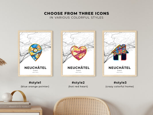 Neuchâtel Switzerland maps with colorful icons