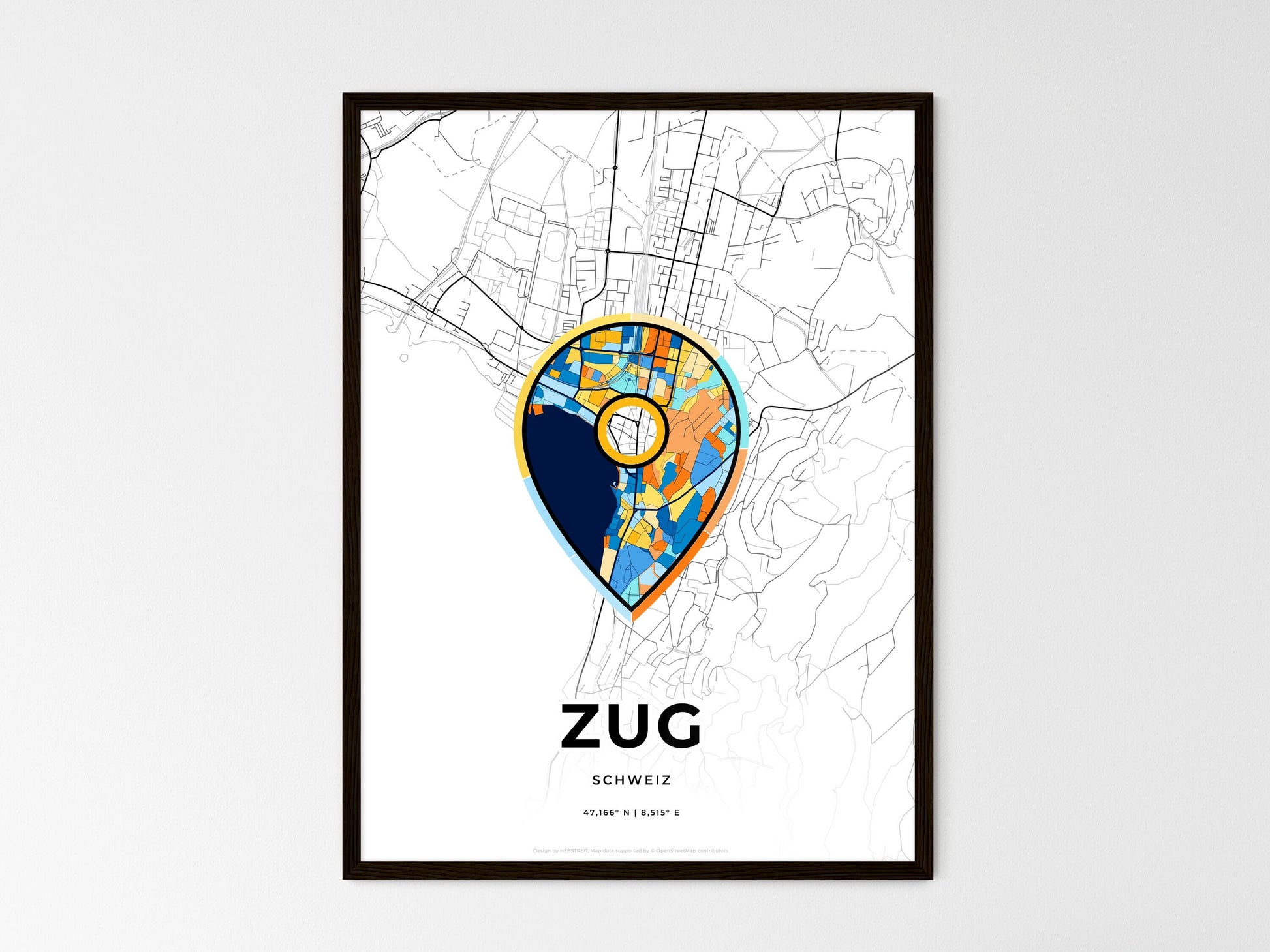 ZUG SWITZERLAND minimal art map with a colorful icon. Where it all began, Couple map gift. Style 1