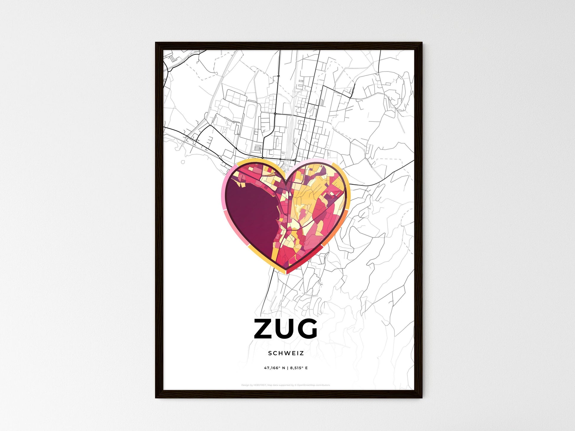 ZUG SWITZERLAND minimal art map with a colorful icon. Where it all began, Couple map gift. Style 2