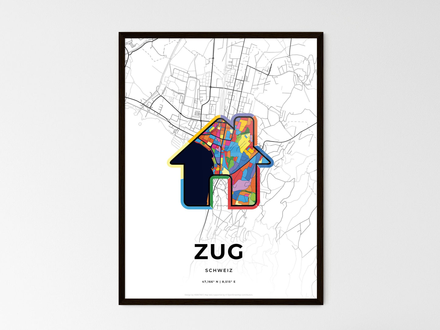 Zug Switzerland wedding art map with home icon