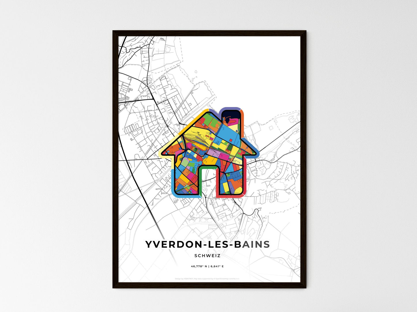 Yverdon-Les-Bains Switzerland wedding art map with home icon