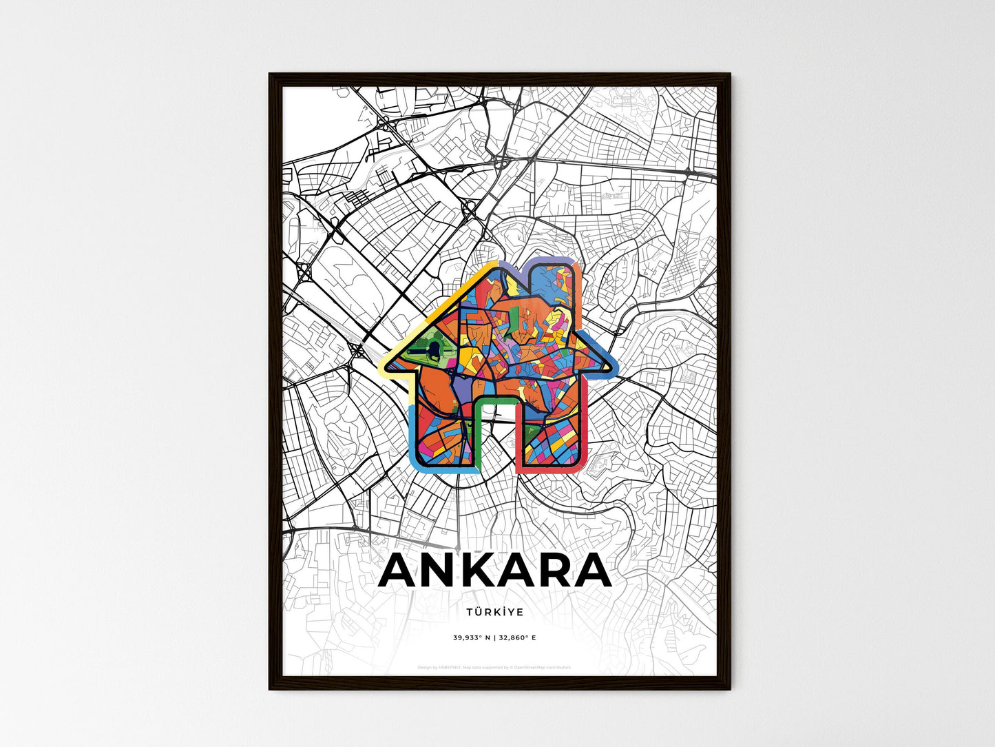 Ankara Turkey wedding art map with home icon