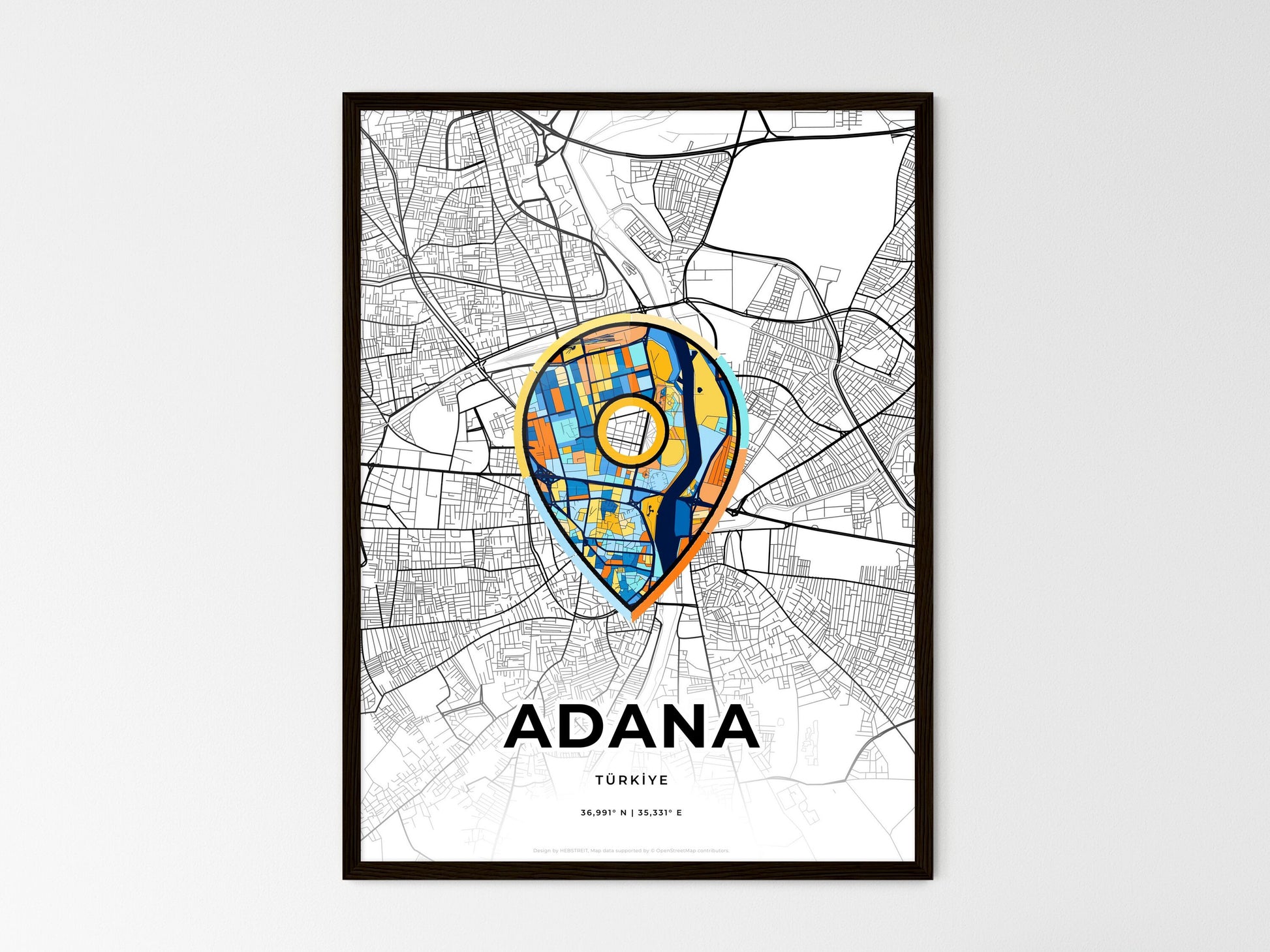ADANA TURKEY minimal art map with a colorful icon. Where it all began, Couple map gift. Style 1