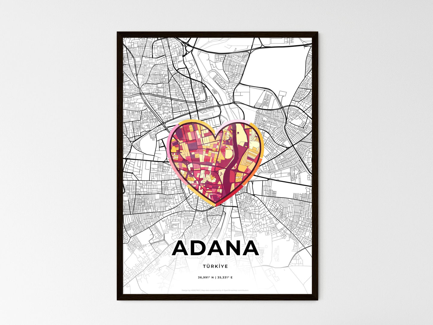 ADANA TURKEY minimal art map with a colorful icon. Where it all began, Couple map gift. Style 2