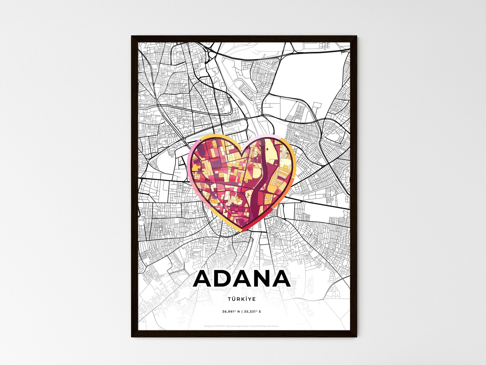 ADANA TURKEY minimal art map with a colorful icon. Where it all began, Couple map gift. Style 2