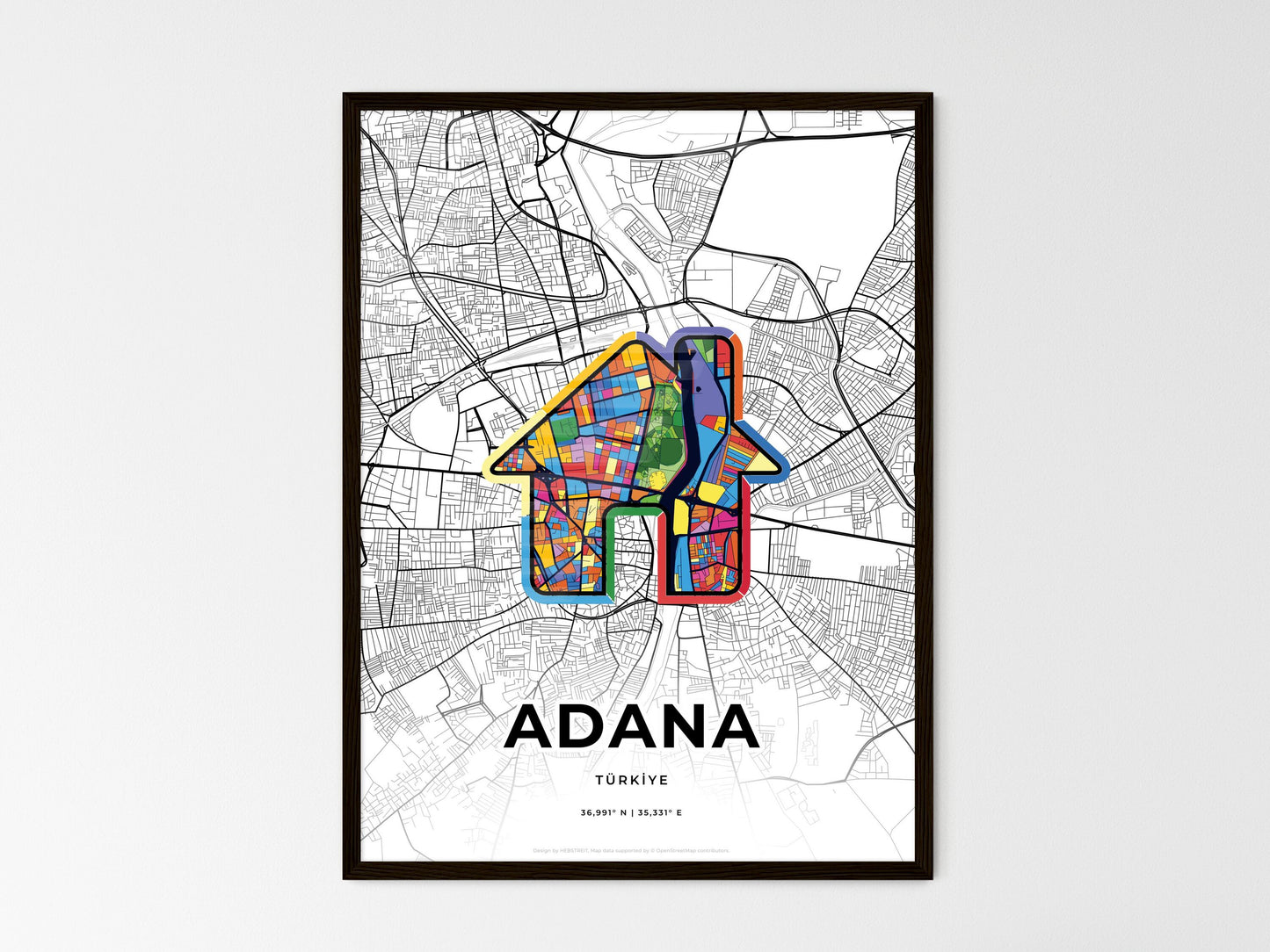 ADANA TURKEY minimal art map with a colorful icon. Where it all began, Couple map gift. Style 3