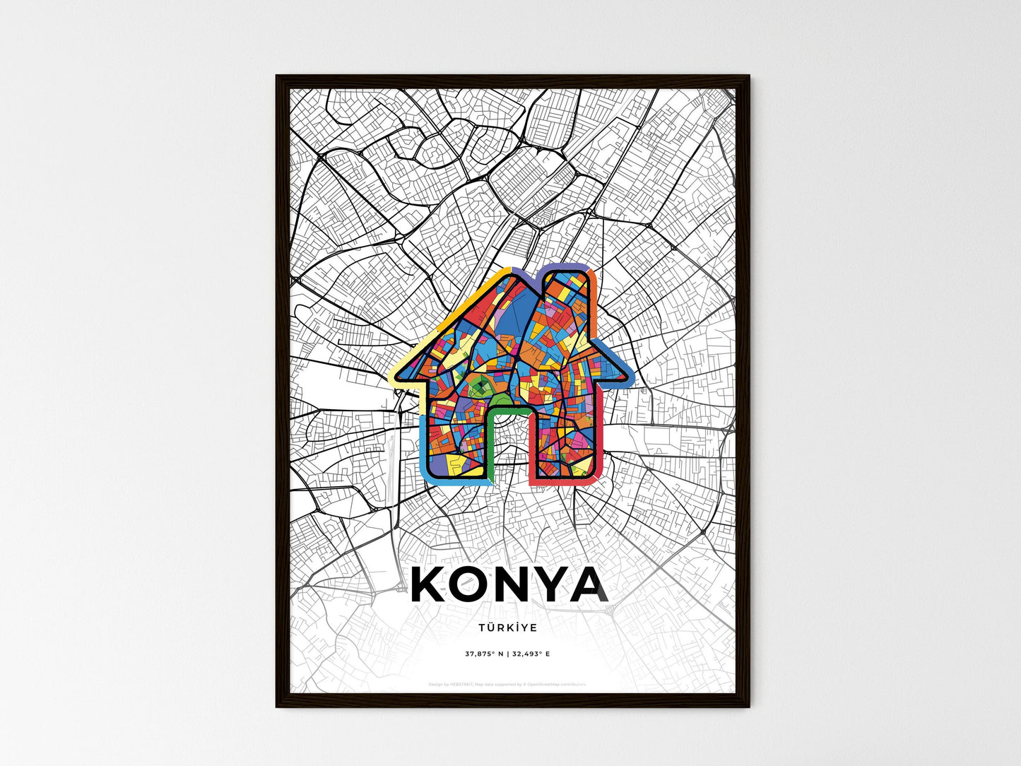 Konya Turkey wedding art map with home icon