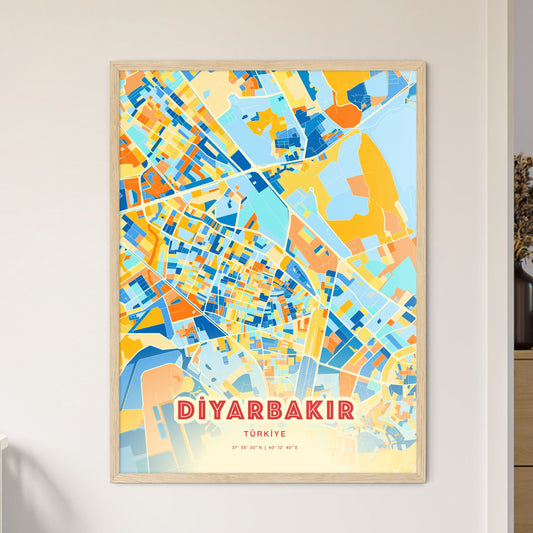 Colorful DIYARBAKIR TURKEY Fine Art Map Blue Orange