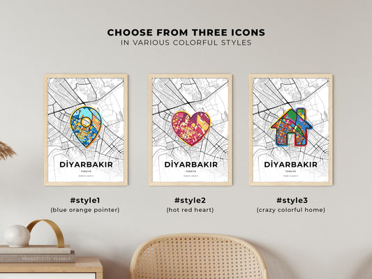 Diyarbakir Turkey maps with colorful icons