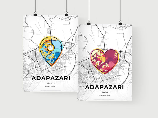 ADAPAZARI TURKEY minimal art map with a colorful icon. Where it all began, Couple map gift.