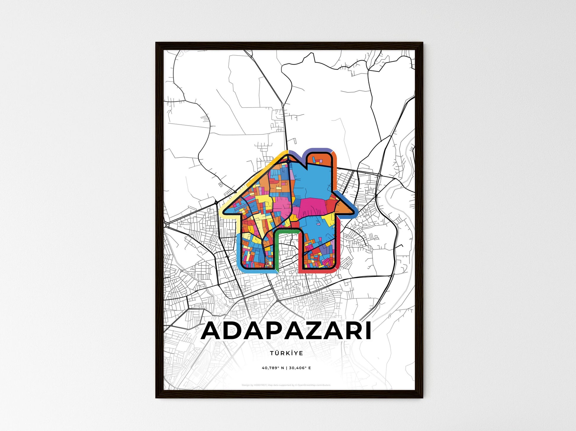 ADAPAZARI TURKEY minimal art map with a colorful icon. Where it all began, Couple map gift. Style 3