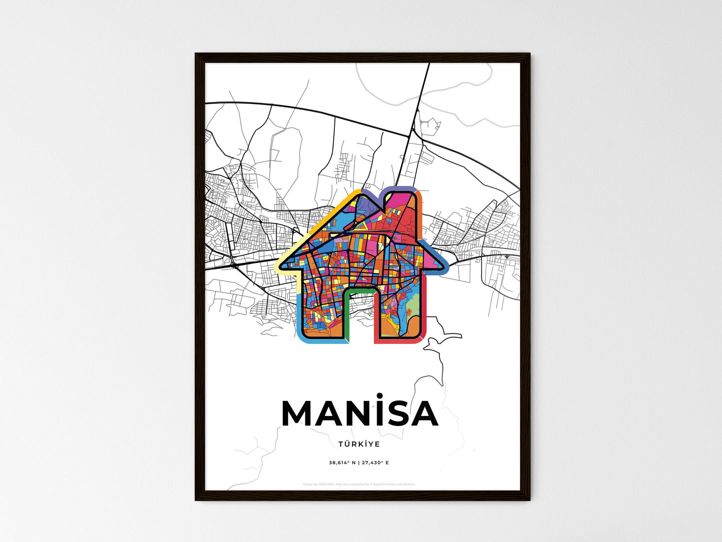 Manisa Turkey wedding art map with home icon