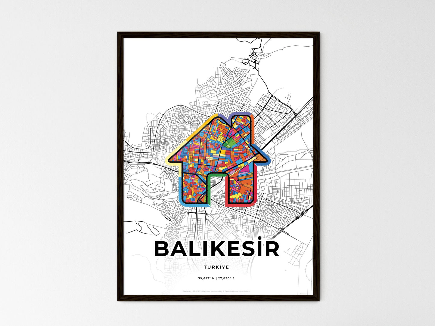 Balikesir Turkey wedding art map with home icon