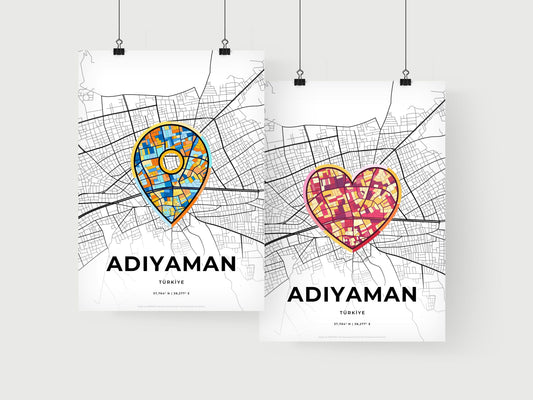 ADIYAMAN TURKEY minimal art map with a colorful icon. Where it all began, Couple map gift.