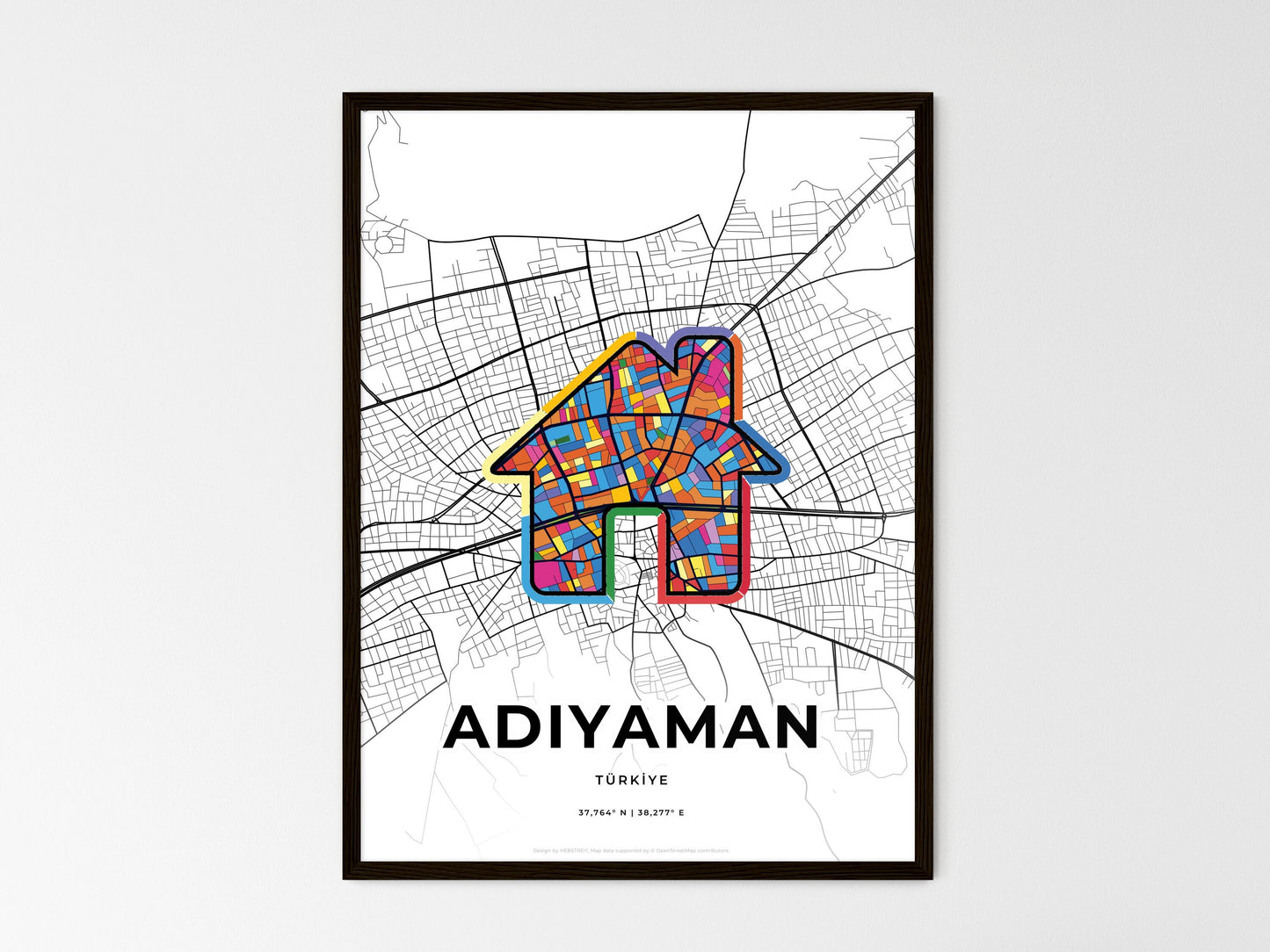 ADIYAMAN TURKEY minimal art map with a colorful icon. Where it all began, Couple map gift. Style 3