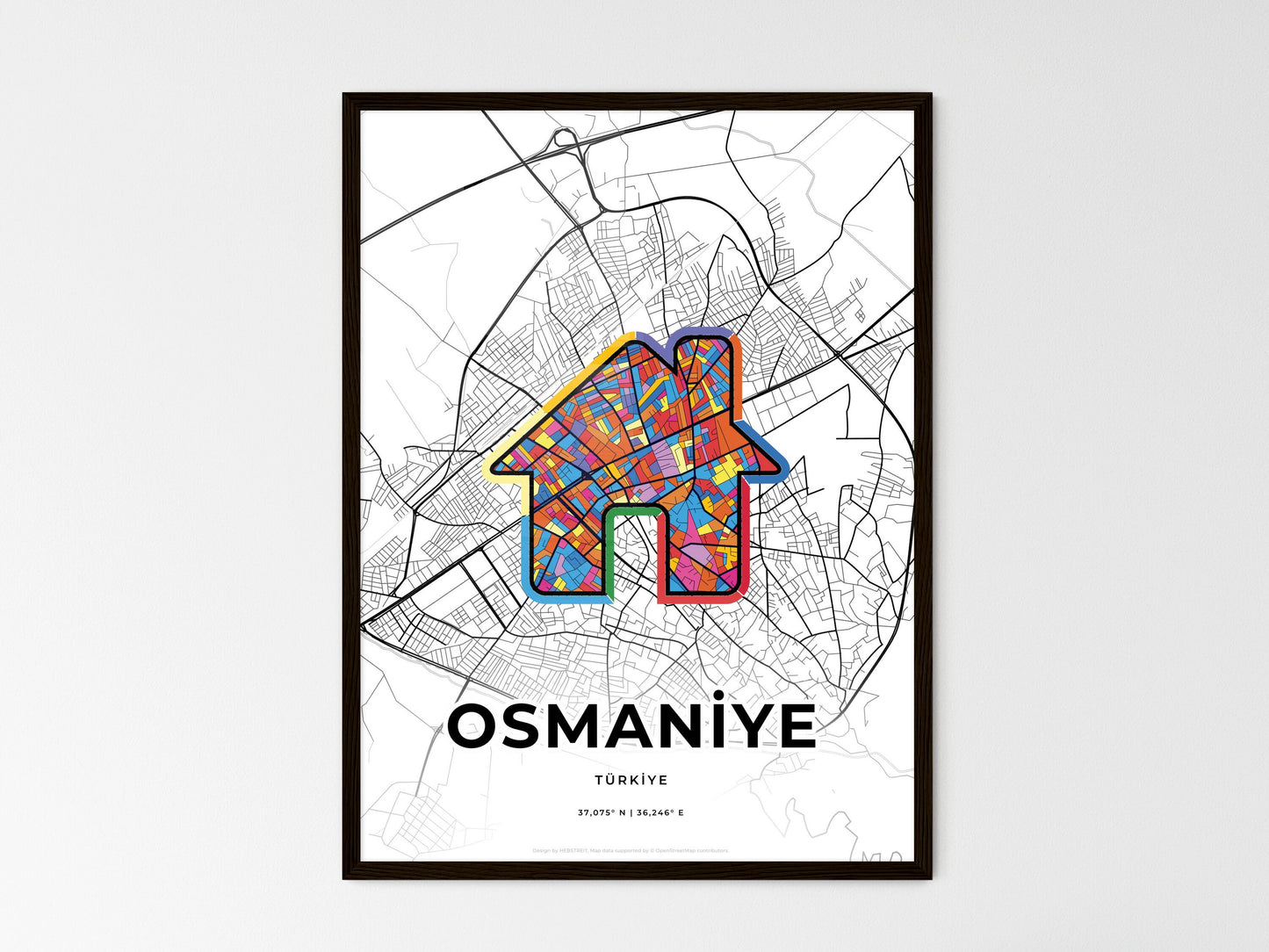 Osmaniye Turkey wedding art map with home icon