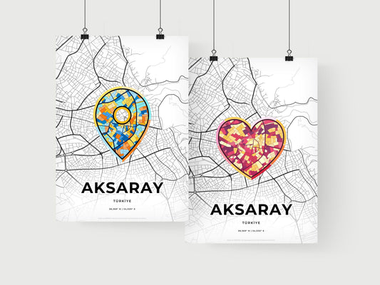 AKSARAY TURKEY minimal art map with a colorful icon. Where it all began, Couple map gift.