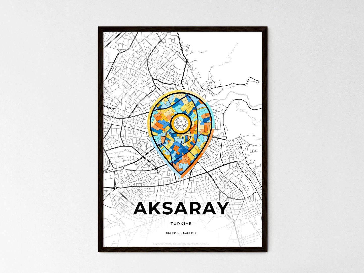 AKSARAY TURKEY minimal art map with a colorful icon. Where it all began, Couple map gift. Style 1