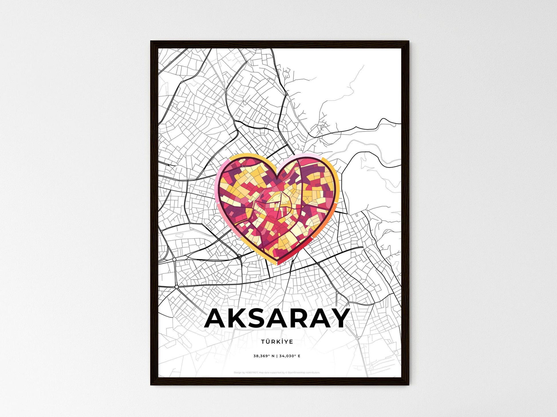 AKSARAY TURKEY minimal art map with a colorful icon. Where it all began, Couple map gift. Style 2