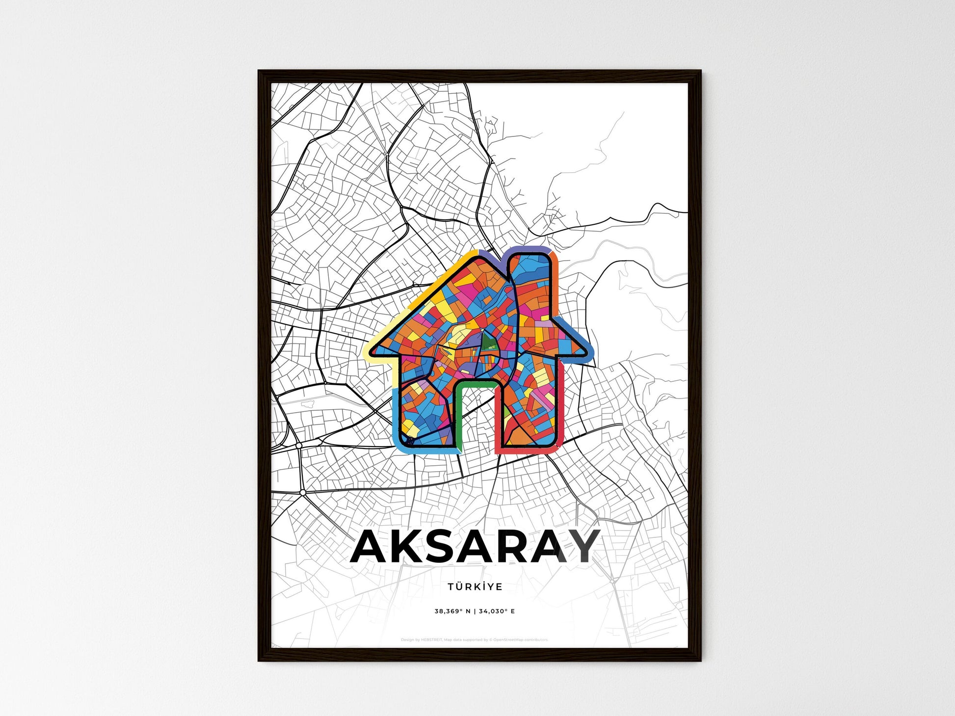 AKSARAY TURKEY minimal art map with a colorful icon. Where it all began, Couple map gift. Style 3