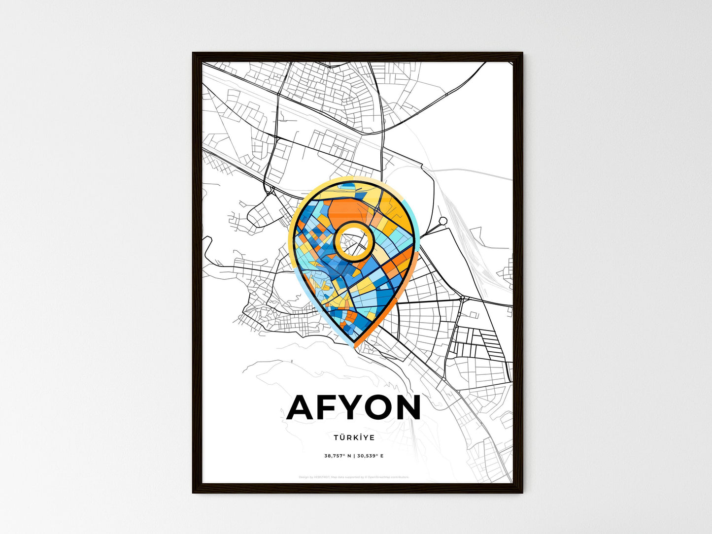 AFYON TURKEY minimal art map with a colorful icon. Where it all began, Couple map gift. Style 1