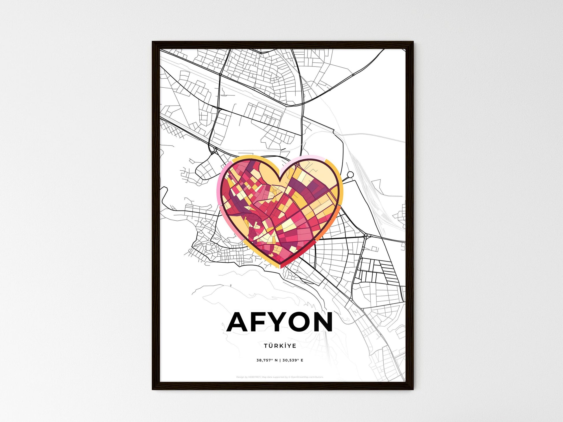 AFYON TURKEY minimal art map with a colorful icon. Where it all began, Couple map gift. Style 2
