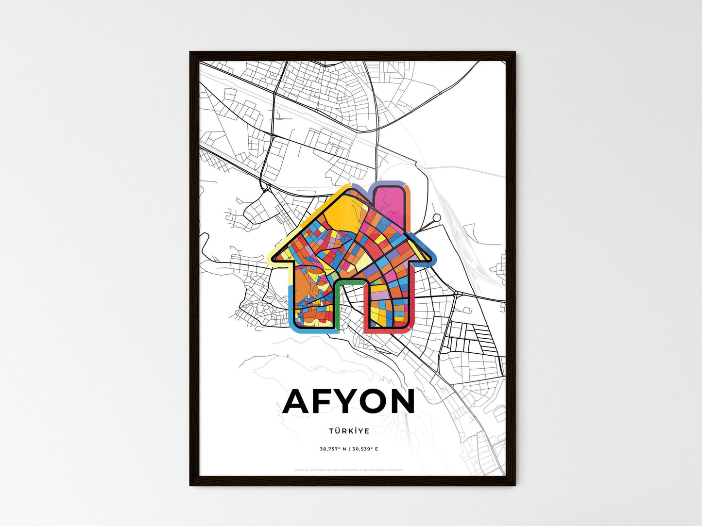 Afyon Turkey wedding art map with home icon