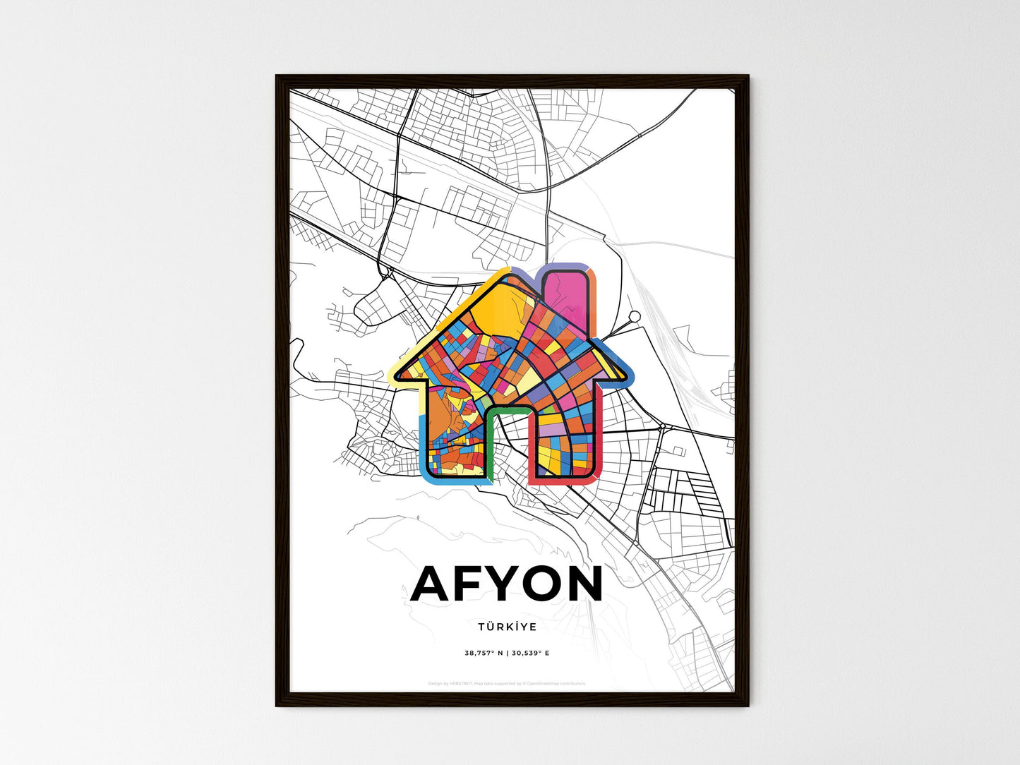 AFYON TURKEY minimal art map with a colorful icon. Where it all began, Couple map gift. Style 3