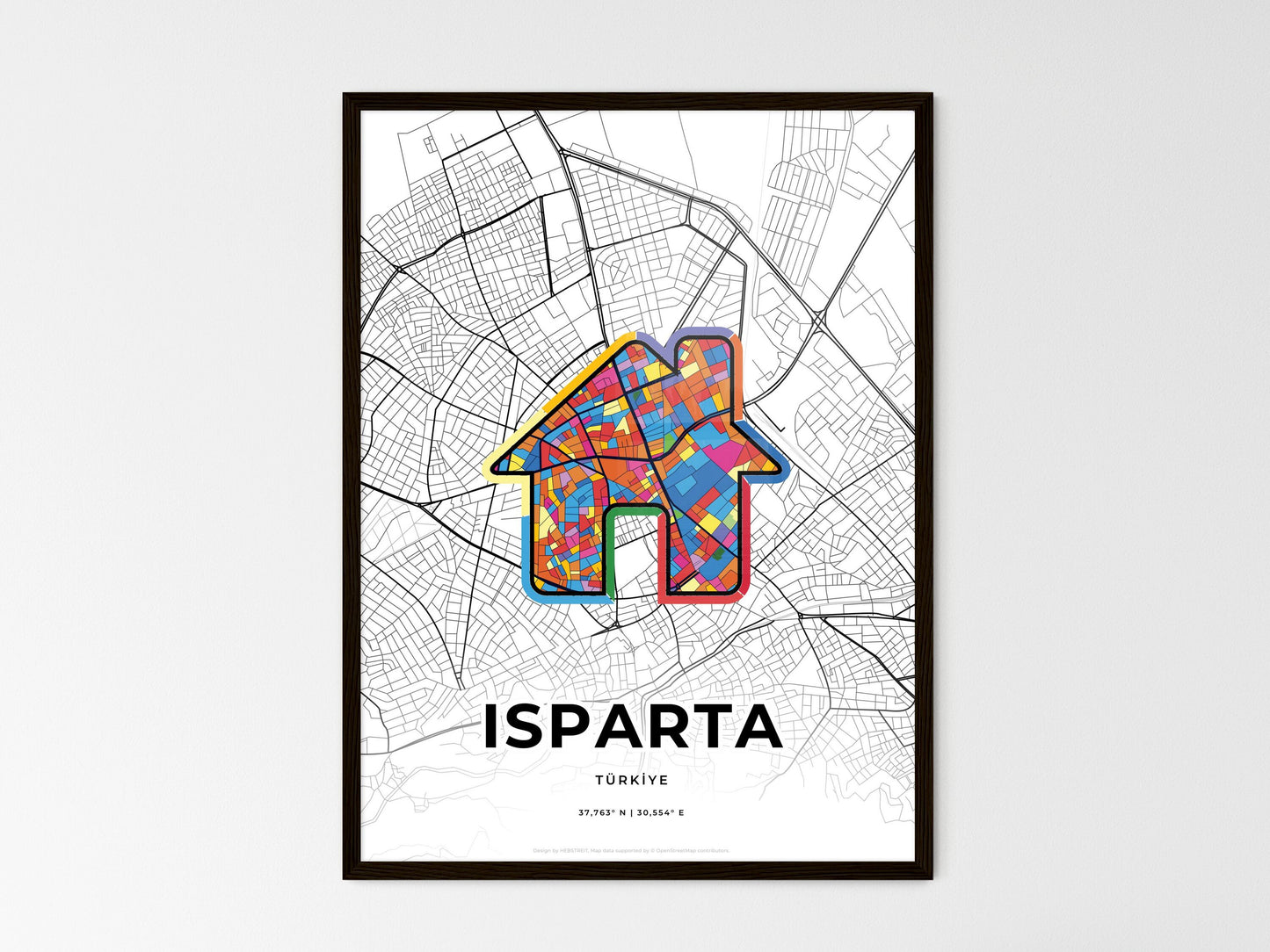Isparta Turkey wedding art map with home icon