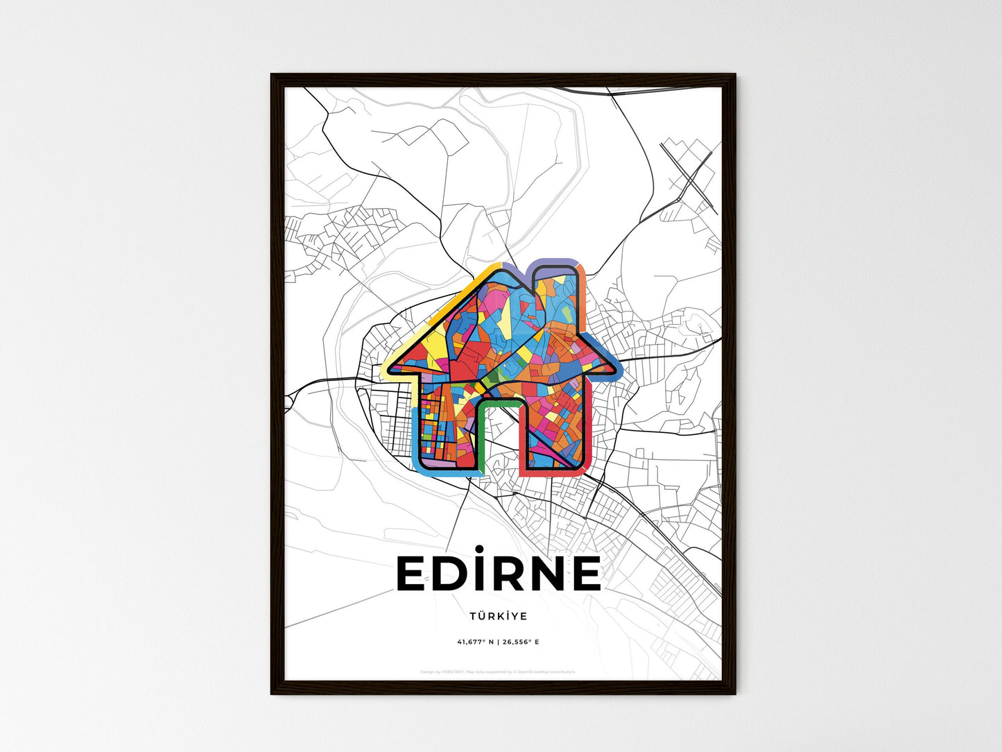 Edirne Turkey wedding art map with home icon
