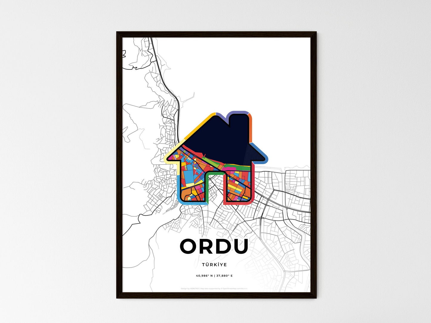 Ordu Turkey wedding art map with home icon