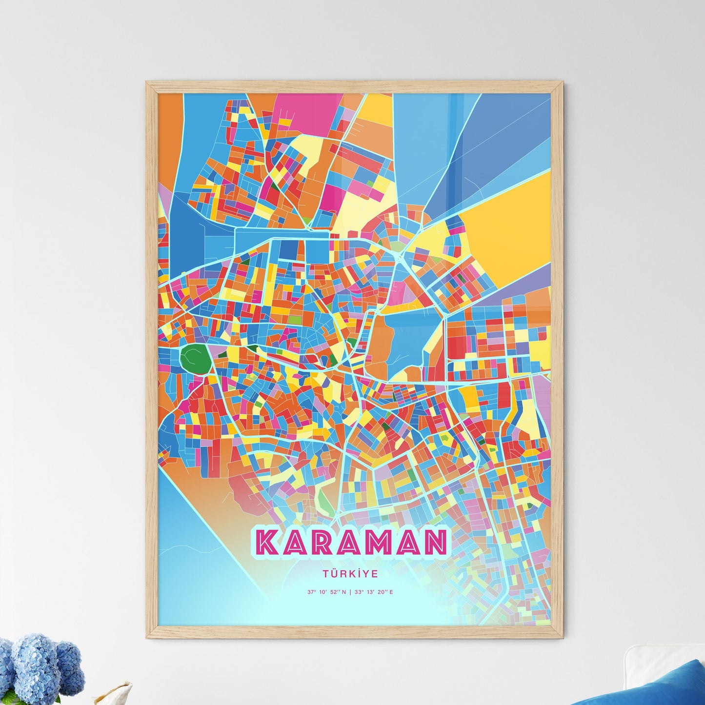 Colorful KARAMAN TURKEY Fine Art Map Crazy Colors