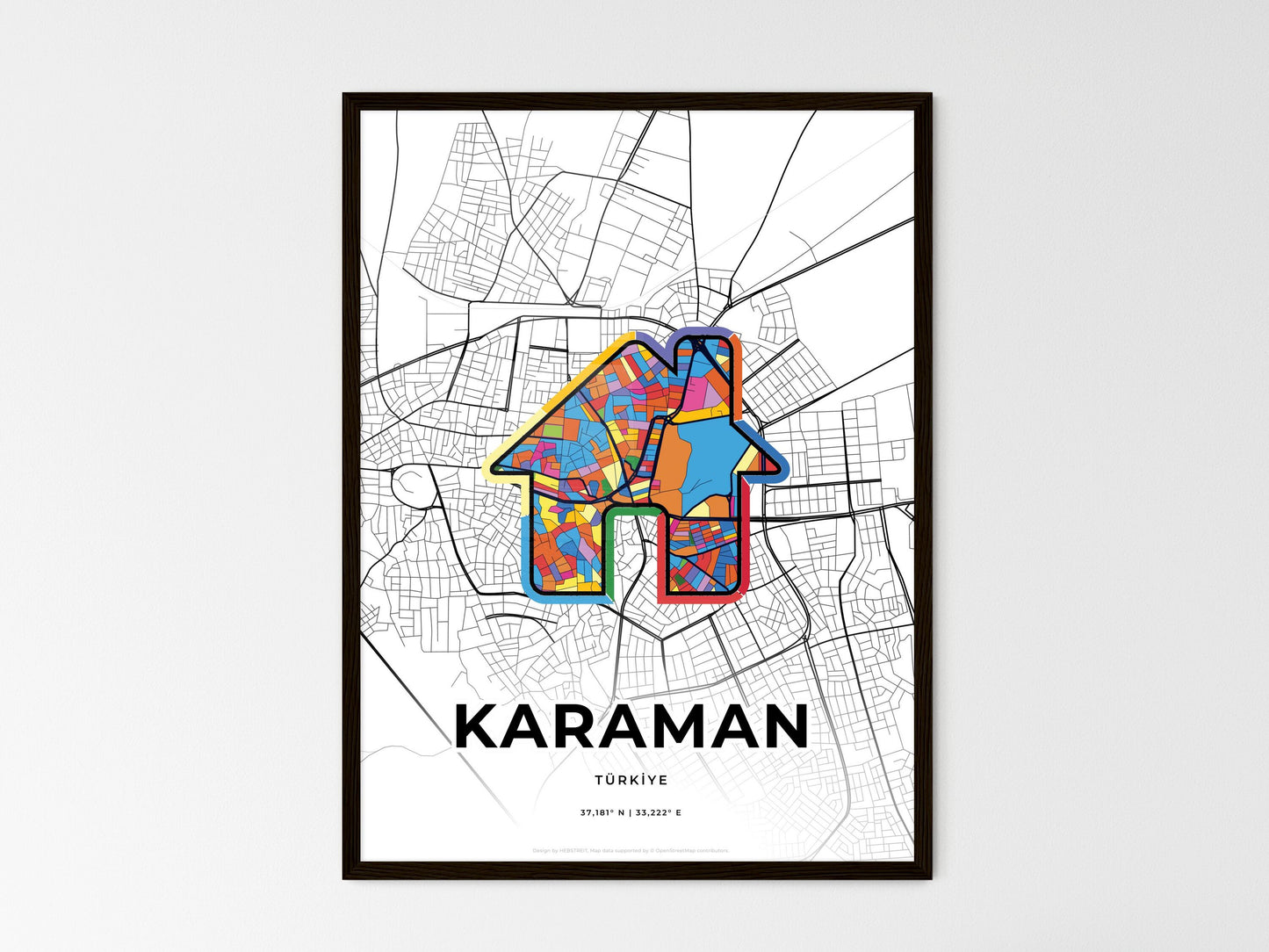 Karaman Turkey wedding art map with home icon