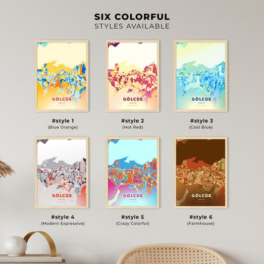Colorful GÖLCÜK TURKEY Fine Art Map Blue Orange