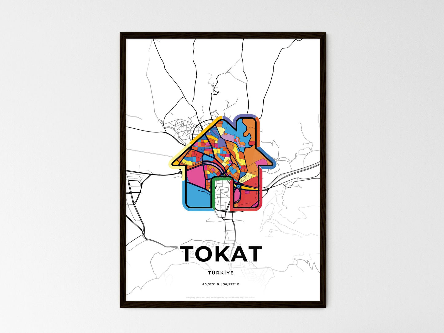 Tokat Turkey wedding art map with home icon