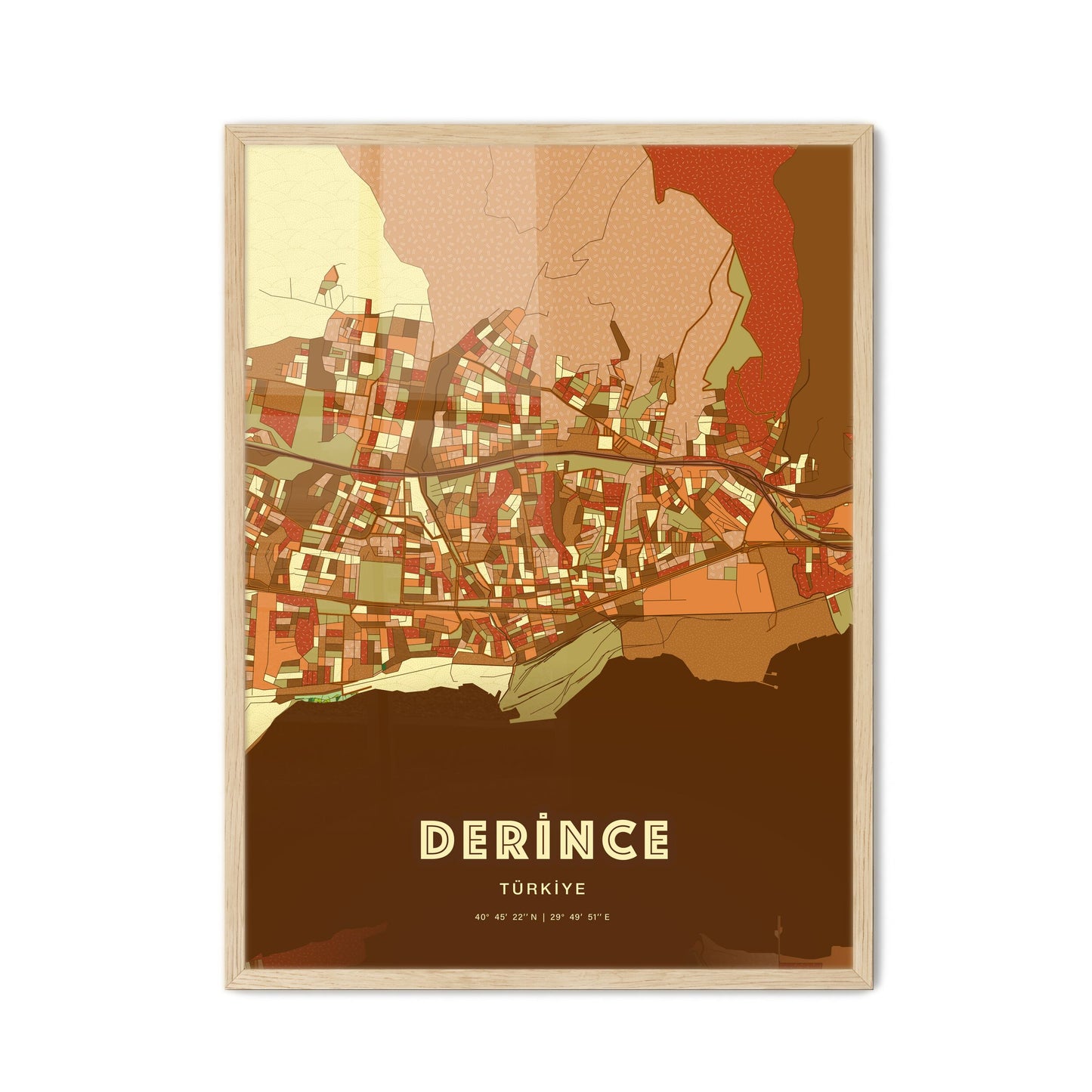 Colorful DERINCE TURKEY Fine Art Map Farmhouse