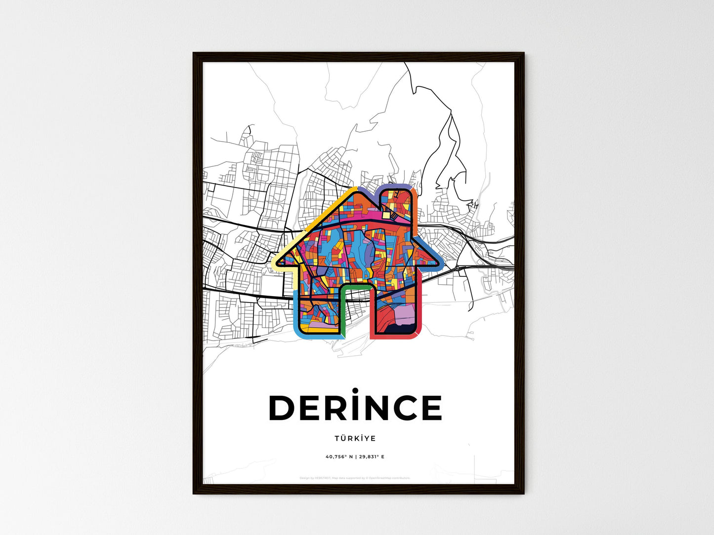 Derince Turkey wedding art map with home icon
