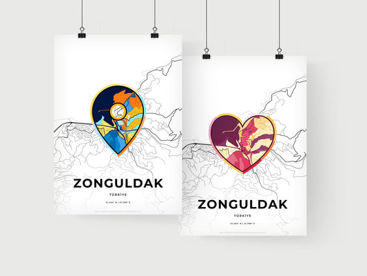 ZONGULDAK TURKEY minimal art map with a colorful icon. Where it all began, Couple map gift.