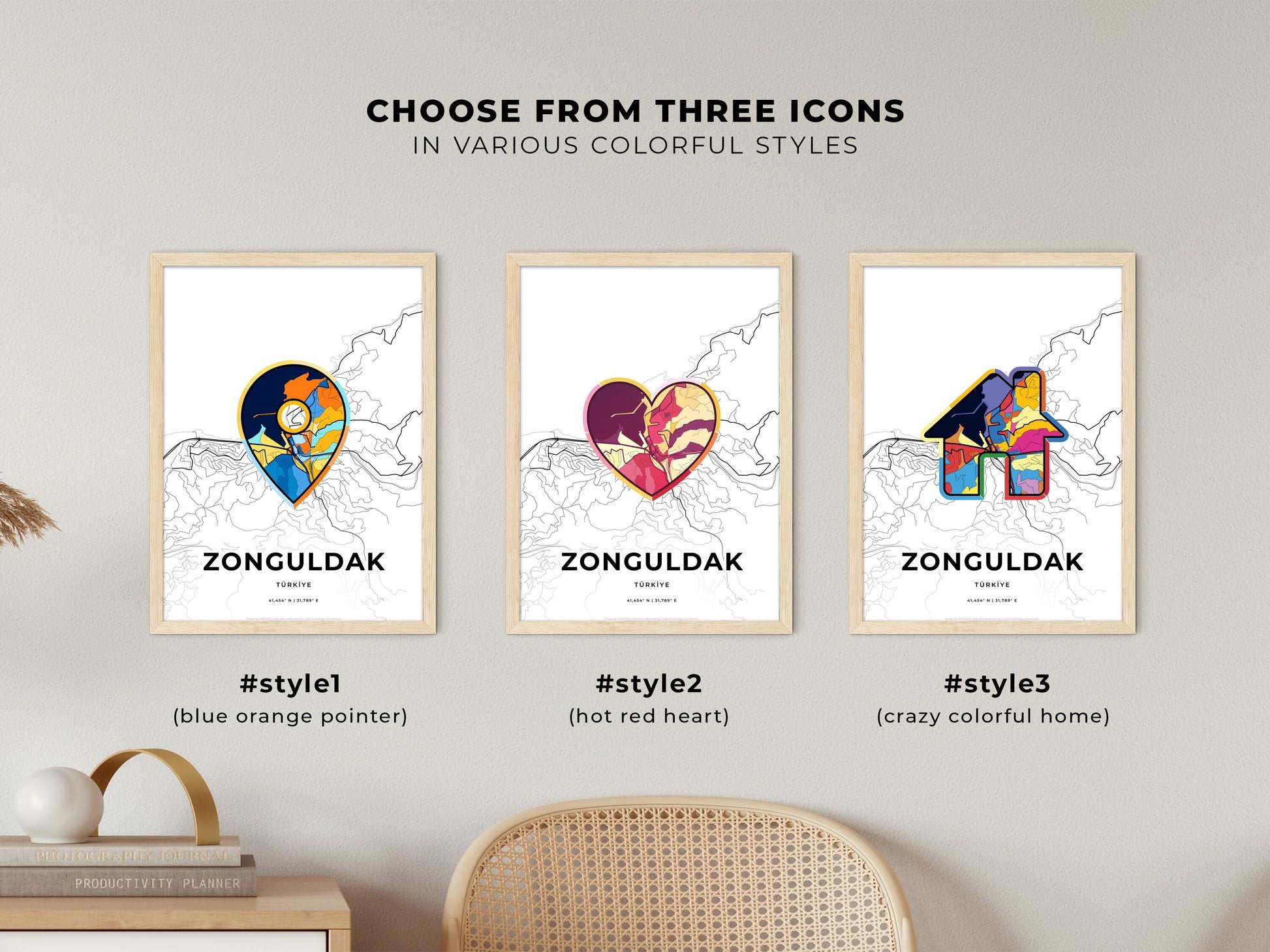 ZONGULDAK TURKEY minimal art map with a colorful icon. Where it all began, Couple map gift.