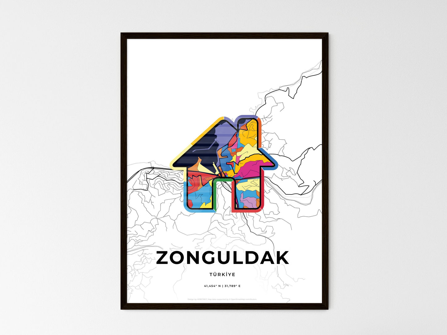 Zonguldak Turkey wedding art map with home icon