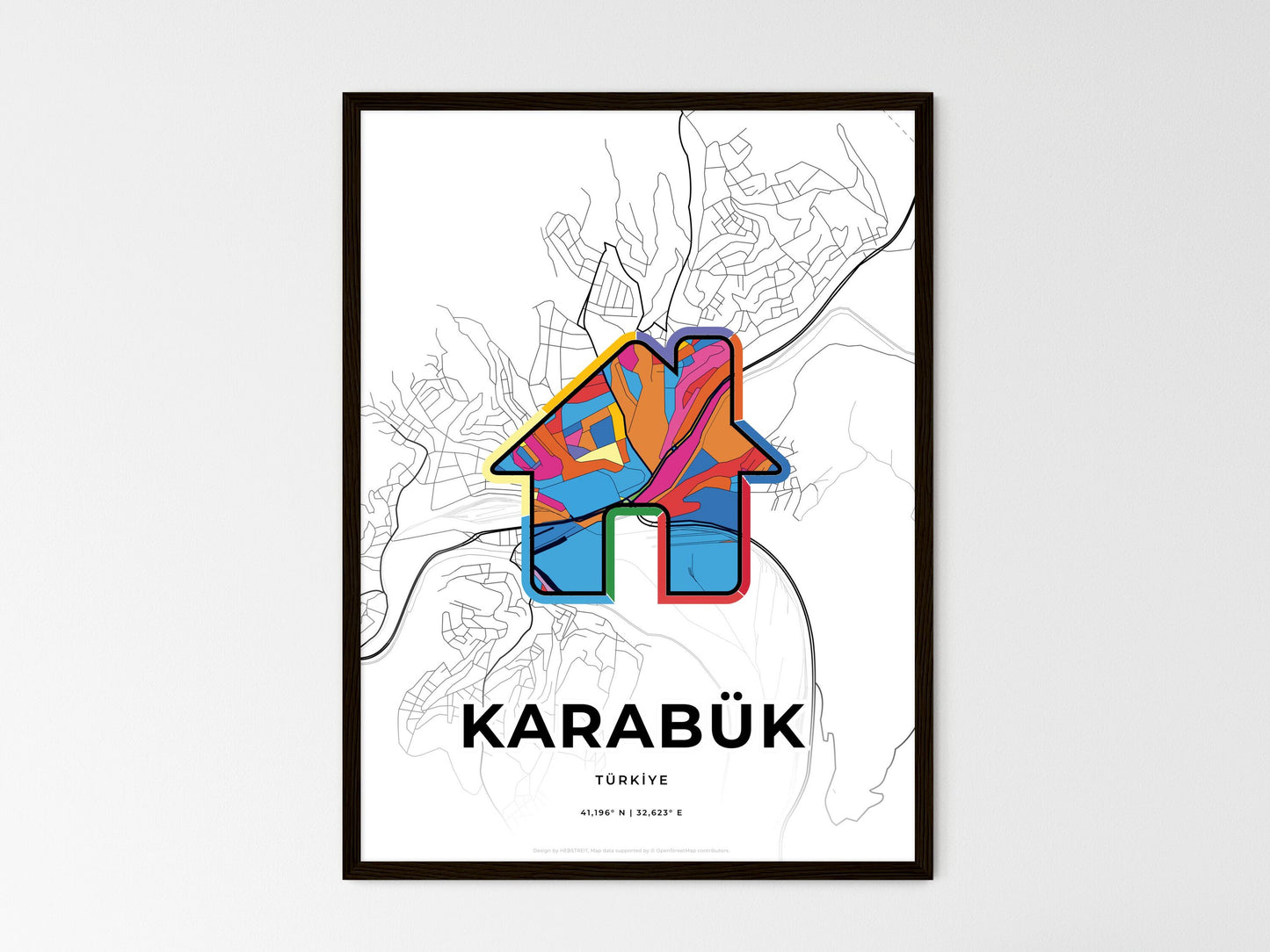 Karabük Turkey wedding art map with home icon
