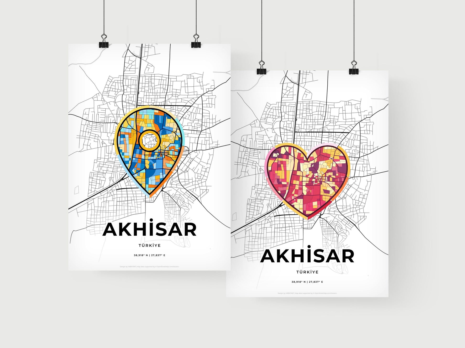 AKHISAR TURKEY minimal art map with a colorful icon. Where it all began, Couple map gift.