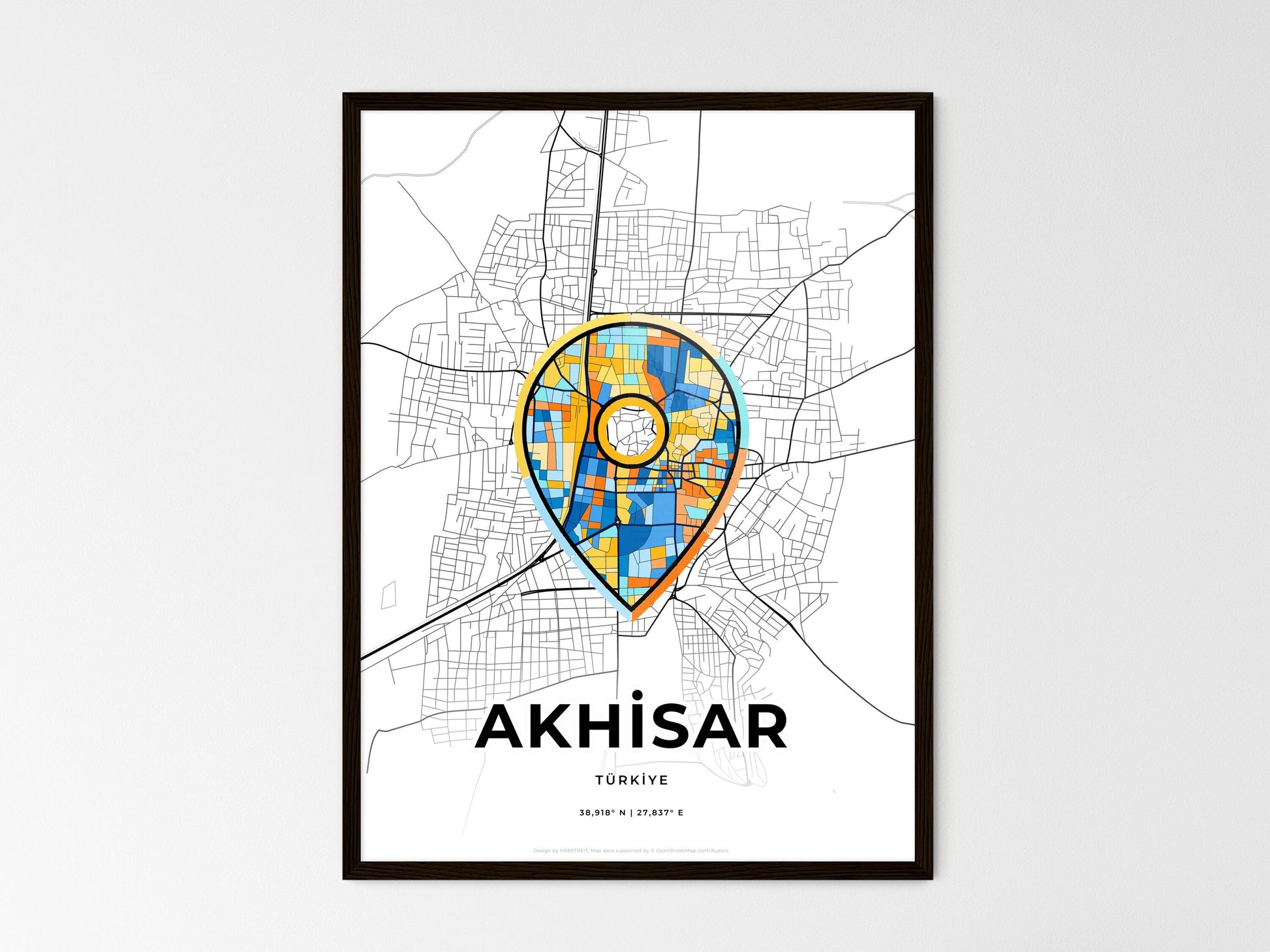 AKHISAR TURKEY minimal art map with a colorful icon. Where it all began, Couple map gift. Style 1